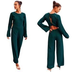 Lulus Moments That Last Hunter Green LS Cutout Jumpsuit XL